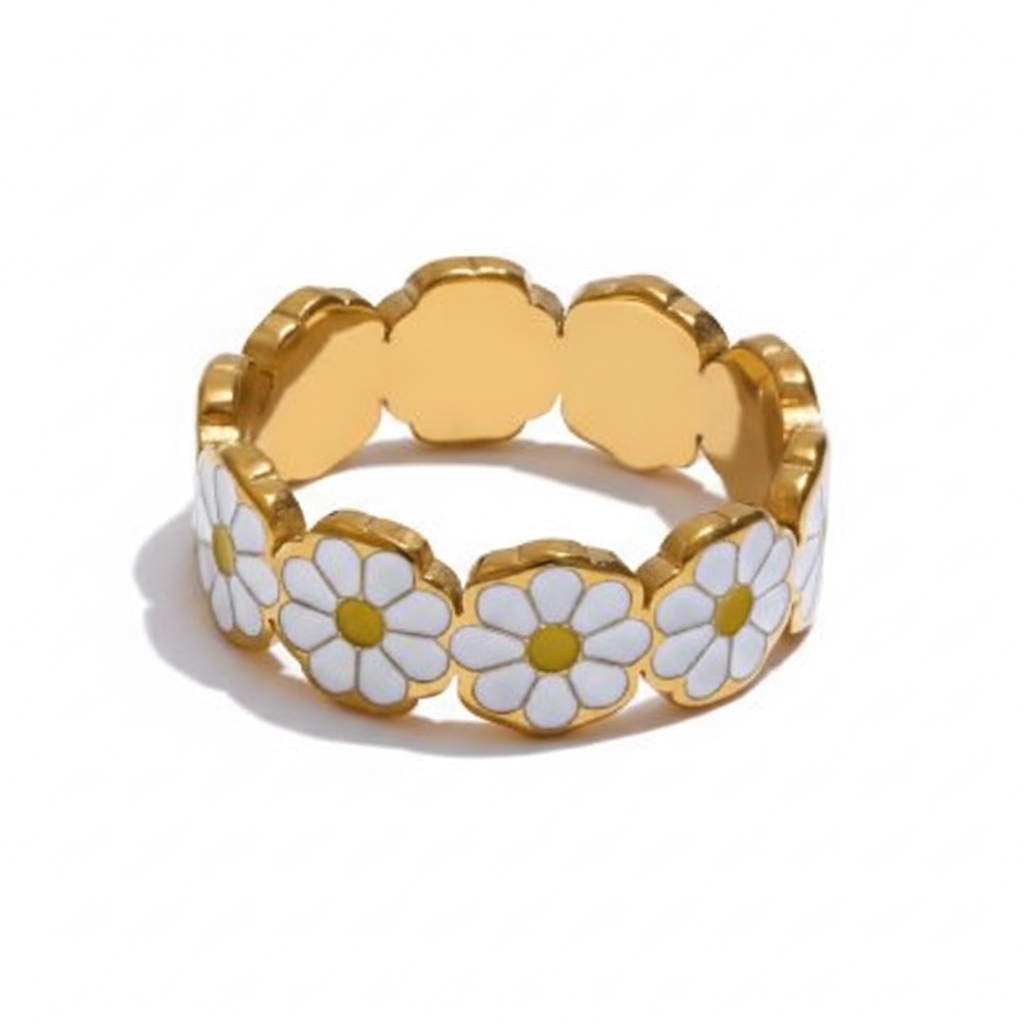 Gold Daisy Flower Eternity Ring