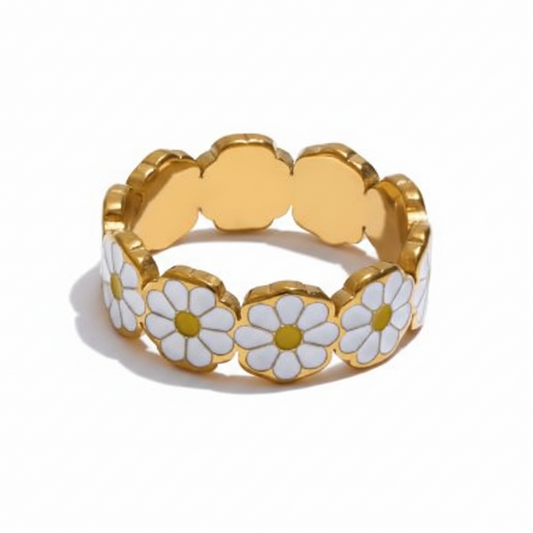 Gold Daisy Flower Eternity Ring