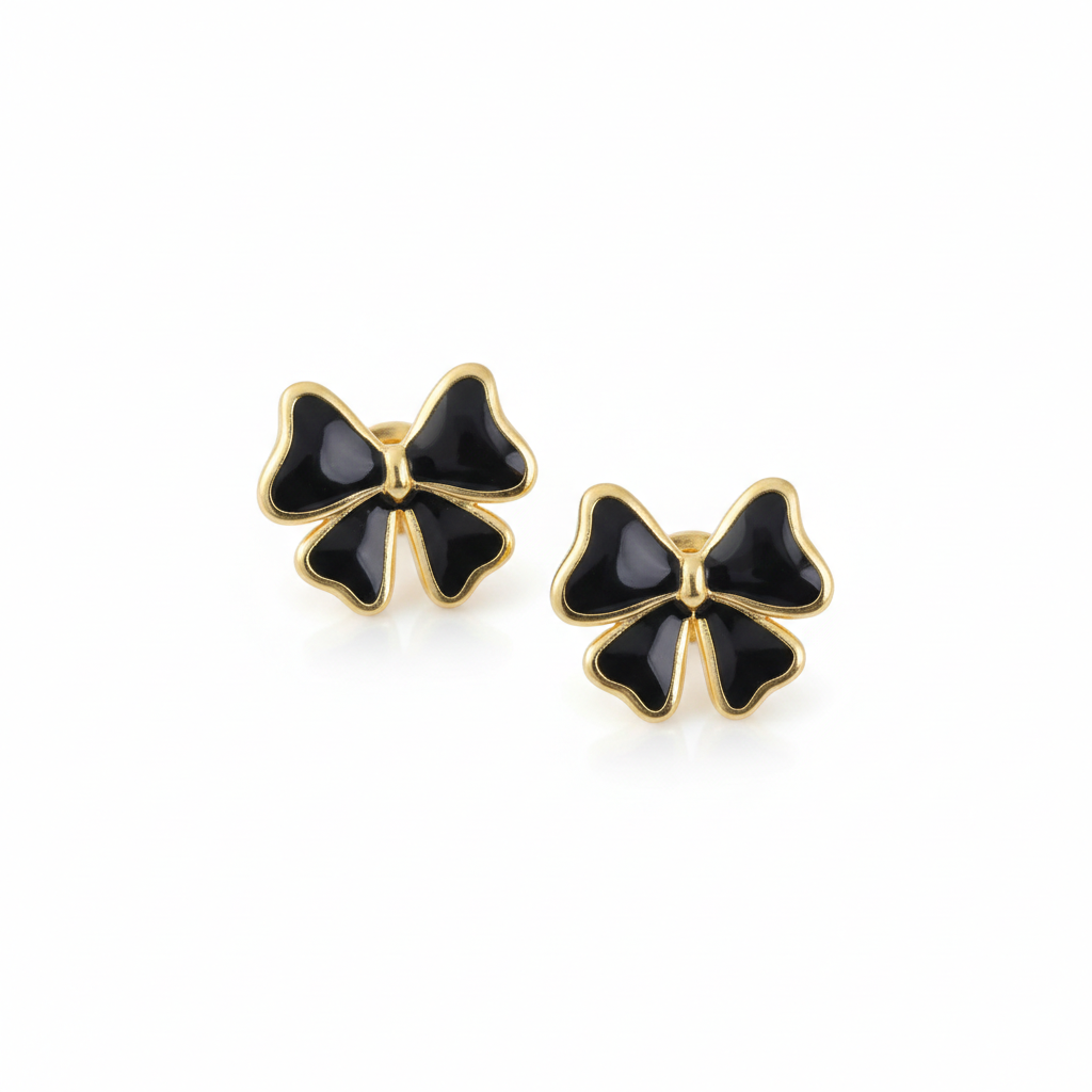Midnight Bow Ribbon Stud Earrings
