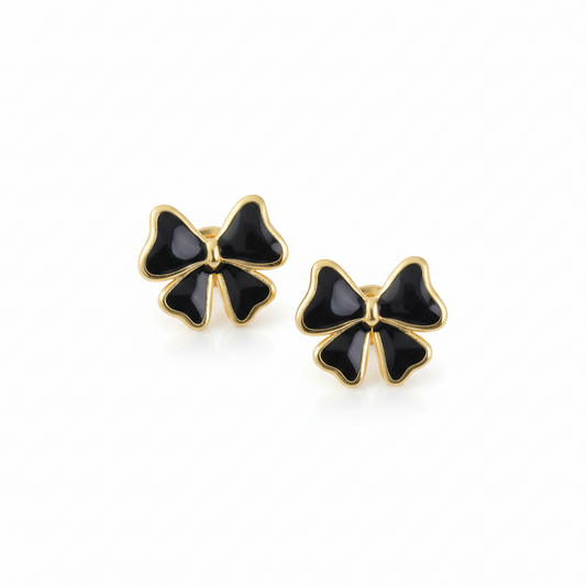 Midnight Bow Ribbon Stud Earrings