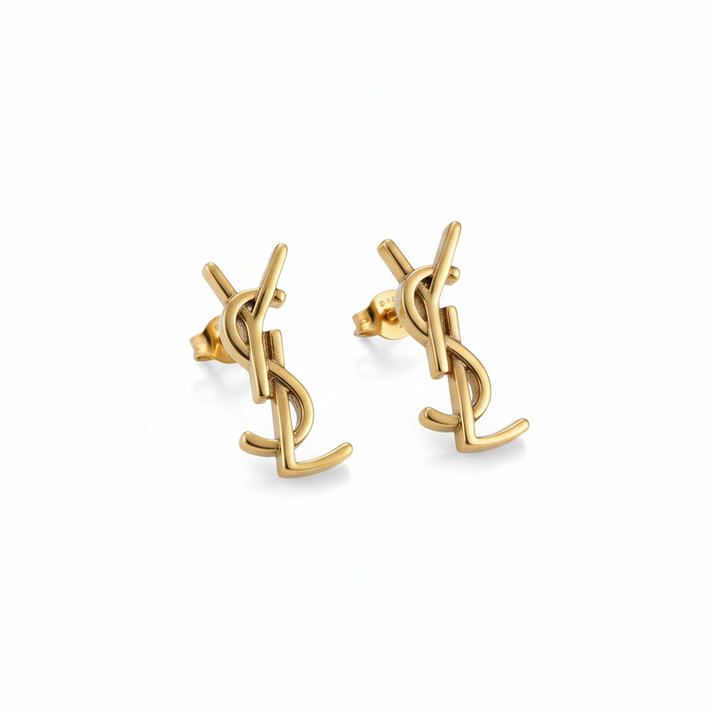 Gold Monogram Stud Earrings