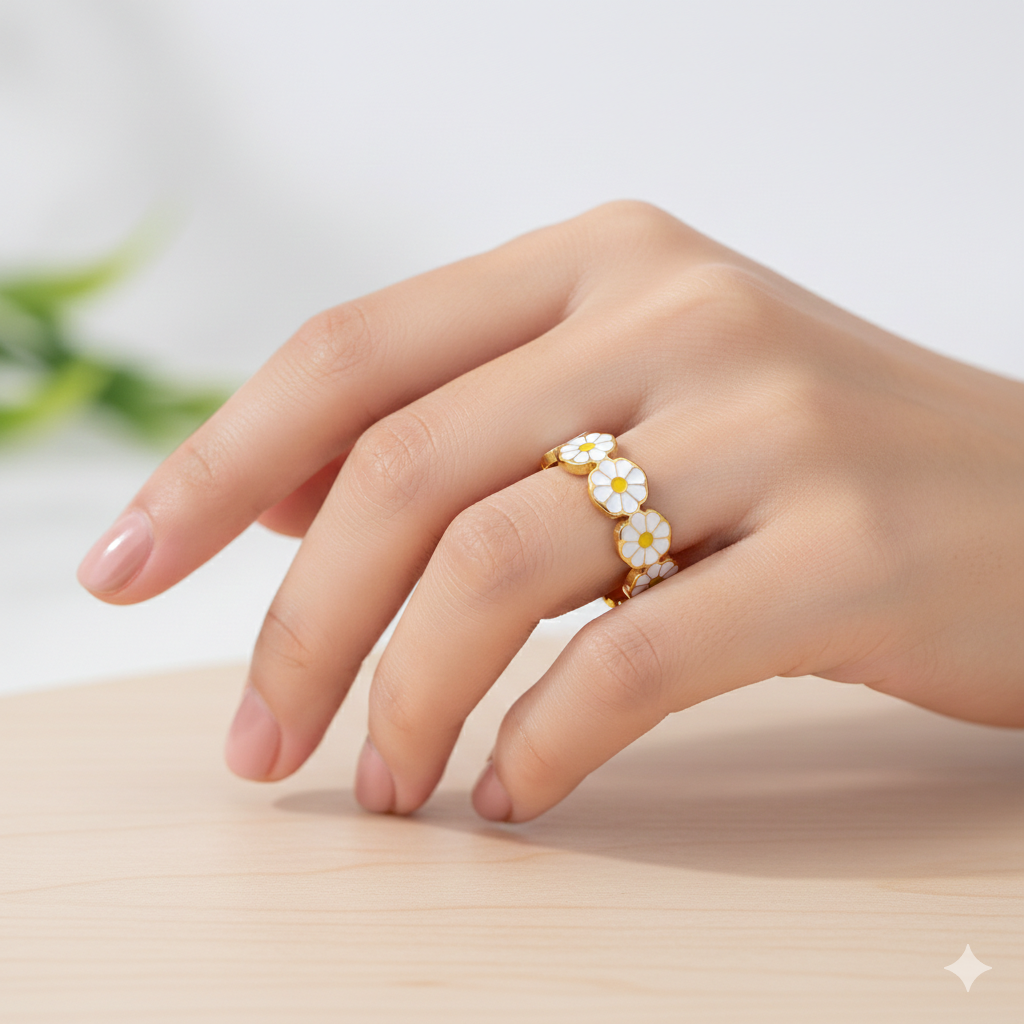 Gold Daisy Flower Eternity Ring