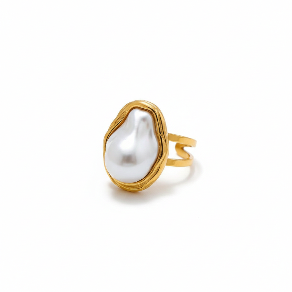 Gold Baroque Pearl Statement Ring