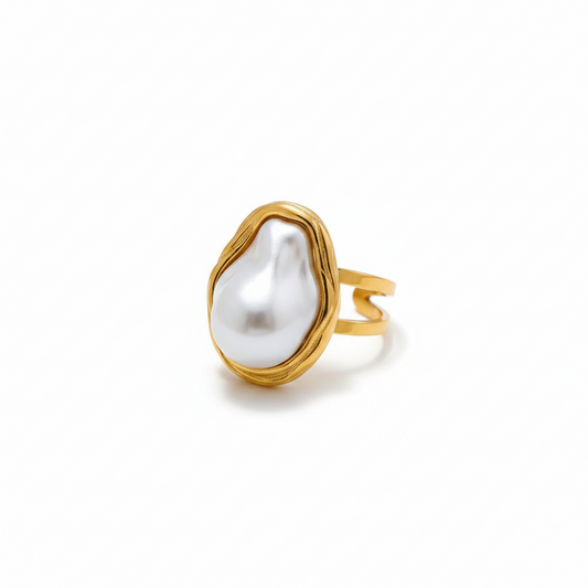 Gold Baroque Pearl Statement Ring