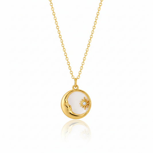 Gold Moon Shell Pendant Necklace waterproof  tarnish free - Crazy Women
