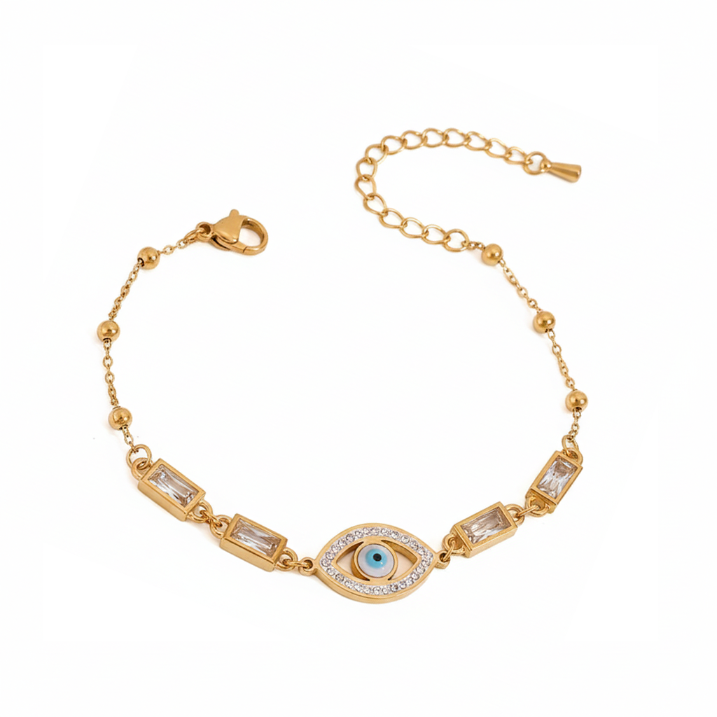 Gold Evil Eye Crystal Chain Bracelet for Women
