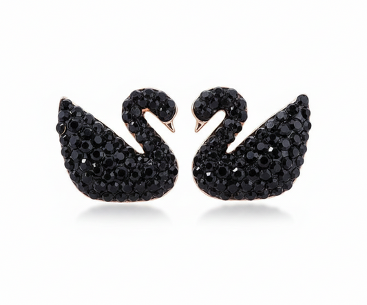Black Swan with Crystal Pierced Ear Studs