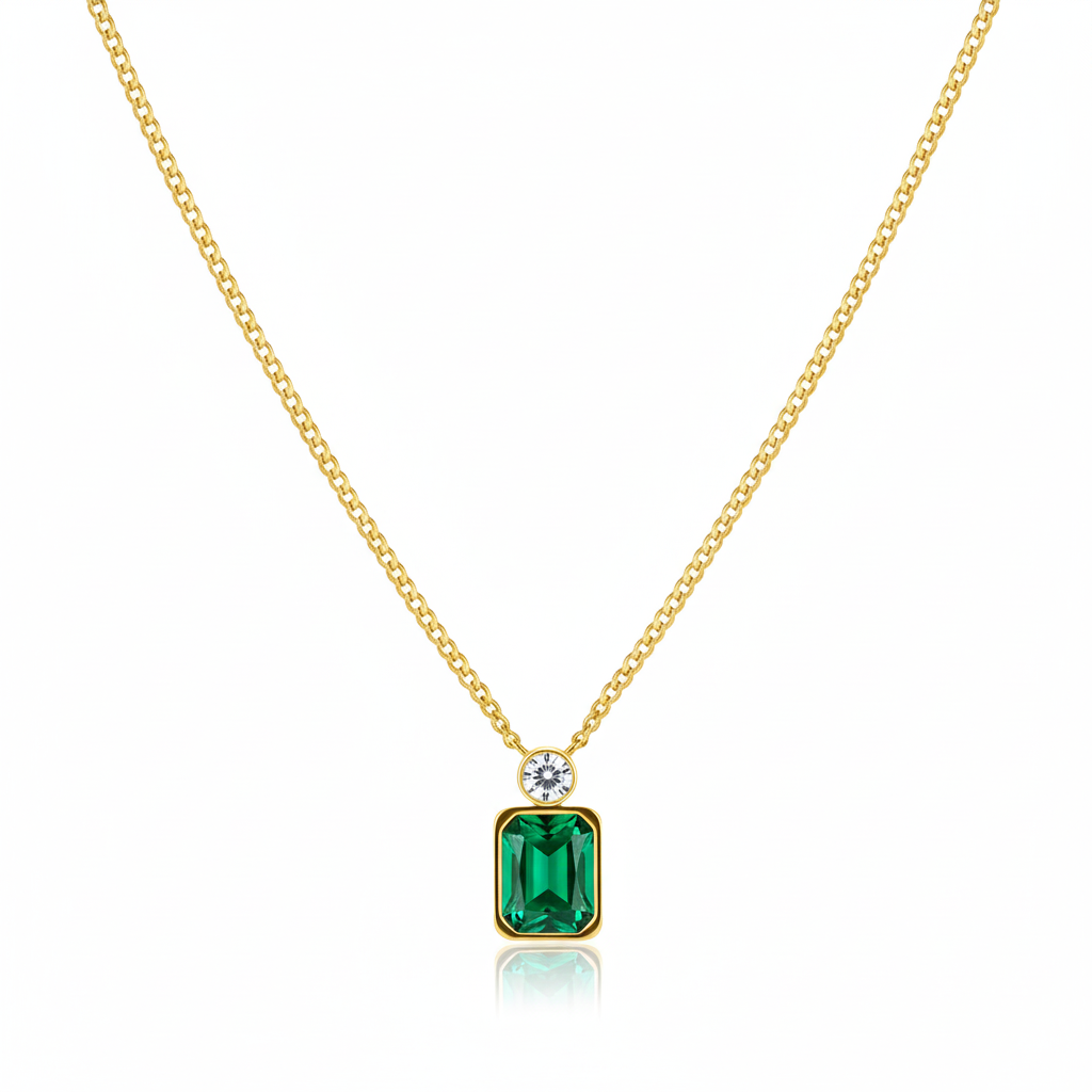 Royal Emerald Cut Green Zircon Necklace