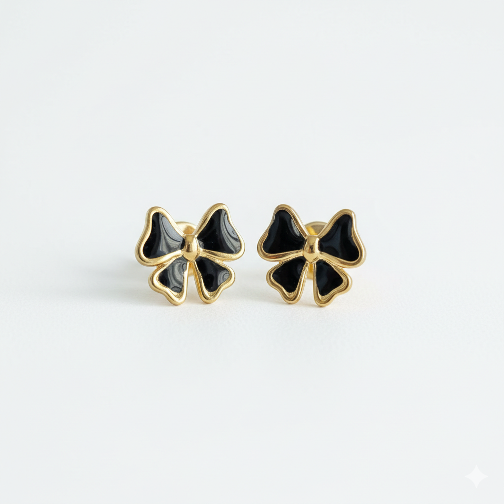 Midnight Bow Ribbon Stud Earrings