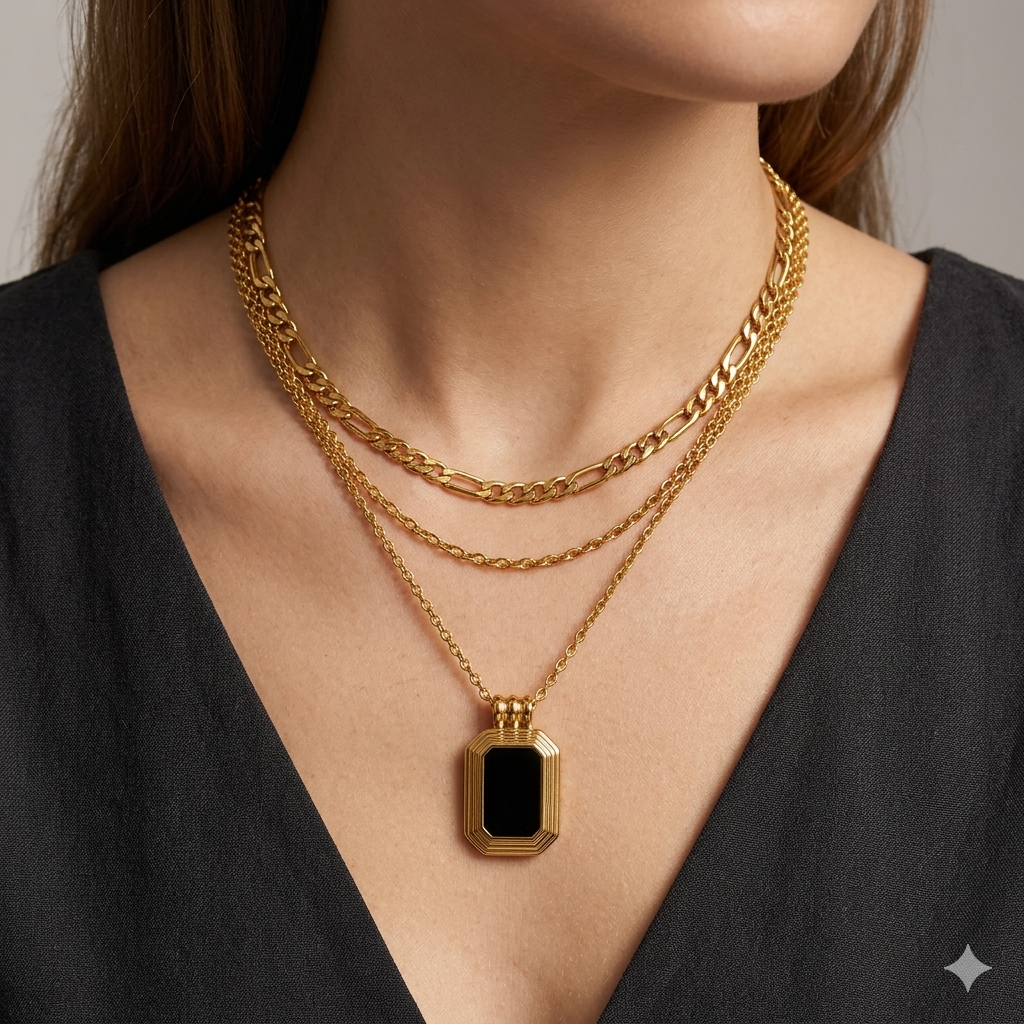 Triple Layered Black Onyx Pendant