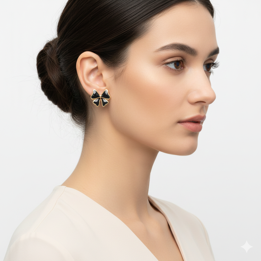 Midnight Bow Ribbon Stud Earrings