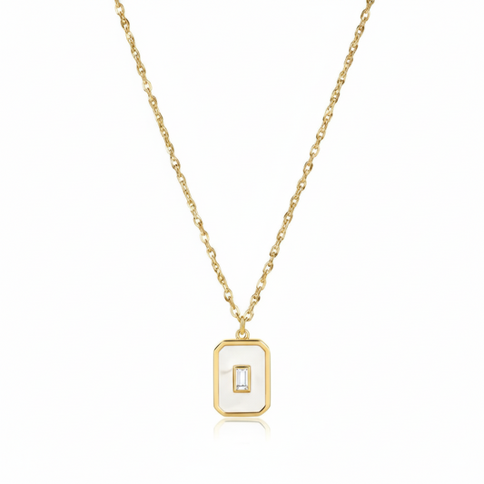 Rectangle Pearl 18K Plated Necklace waterproof  tarnish free - Crazy Women