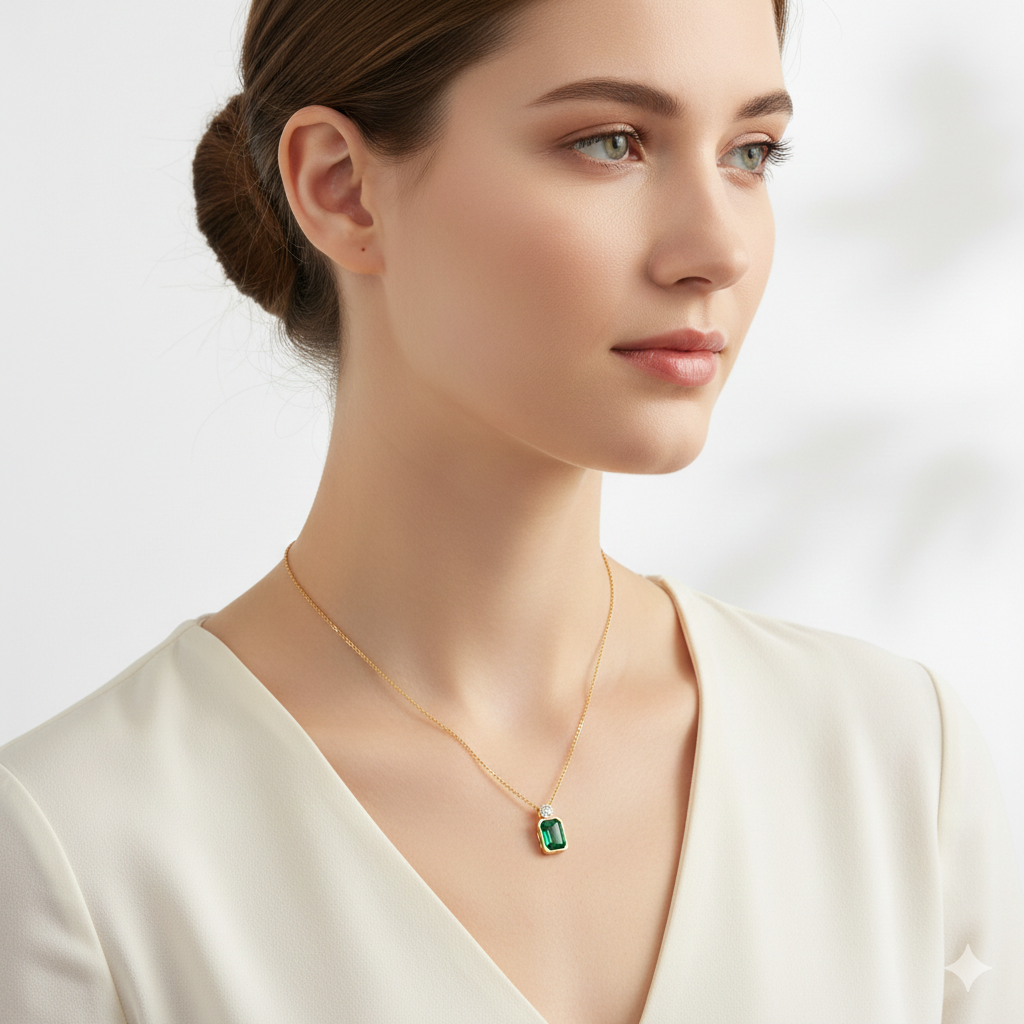 Royal Emerald Cut Green Zircon Necklace