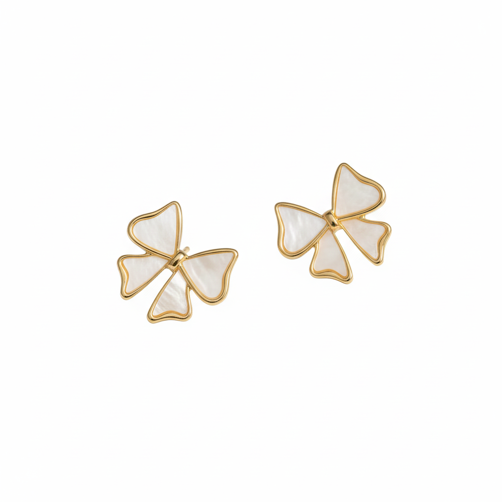 Golden Bow Ribbon Stud Earrings