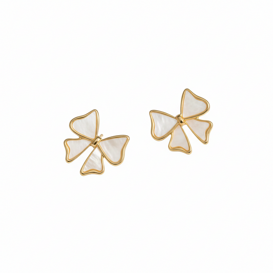 Golden Bow Ribbon Stud Earrings