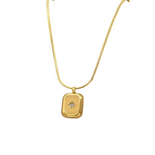 Dainty Gold Rectangle North Star Pendant Necklace