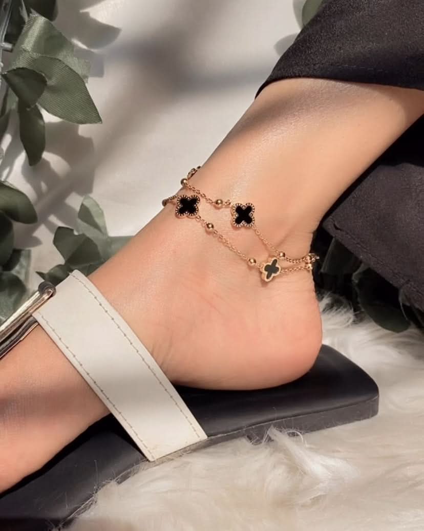 Fashion Clover Titanium Steel Double layer Anklet - 3243350