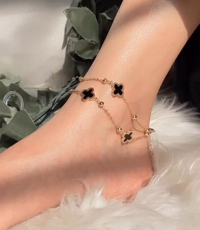 Fashion Clover Titanium Steel Double layer Anklet - 3243350