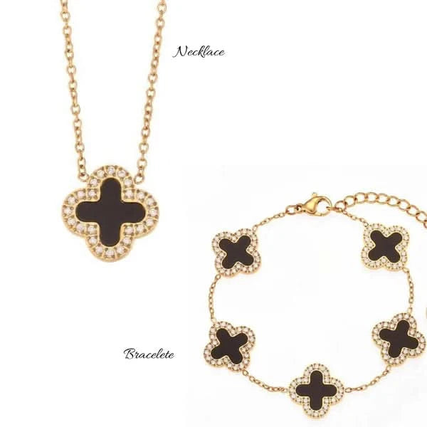 Tory Luxurious Rhinestone Clover Bracelet & Necklace Set - Crazy Women