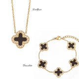 Tory Luxurious Rhinestone Clover Bracelet & Necklace Set - Crazy Women