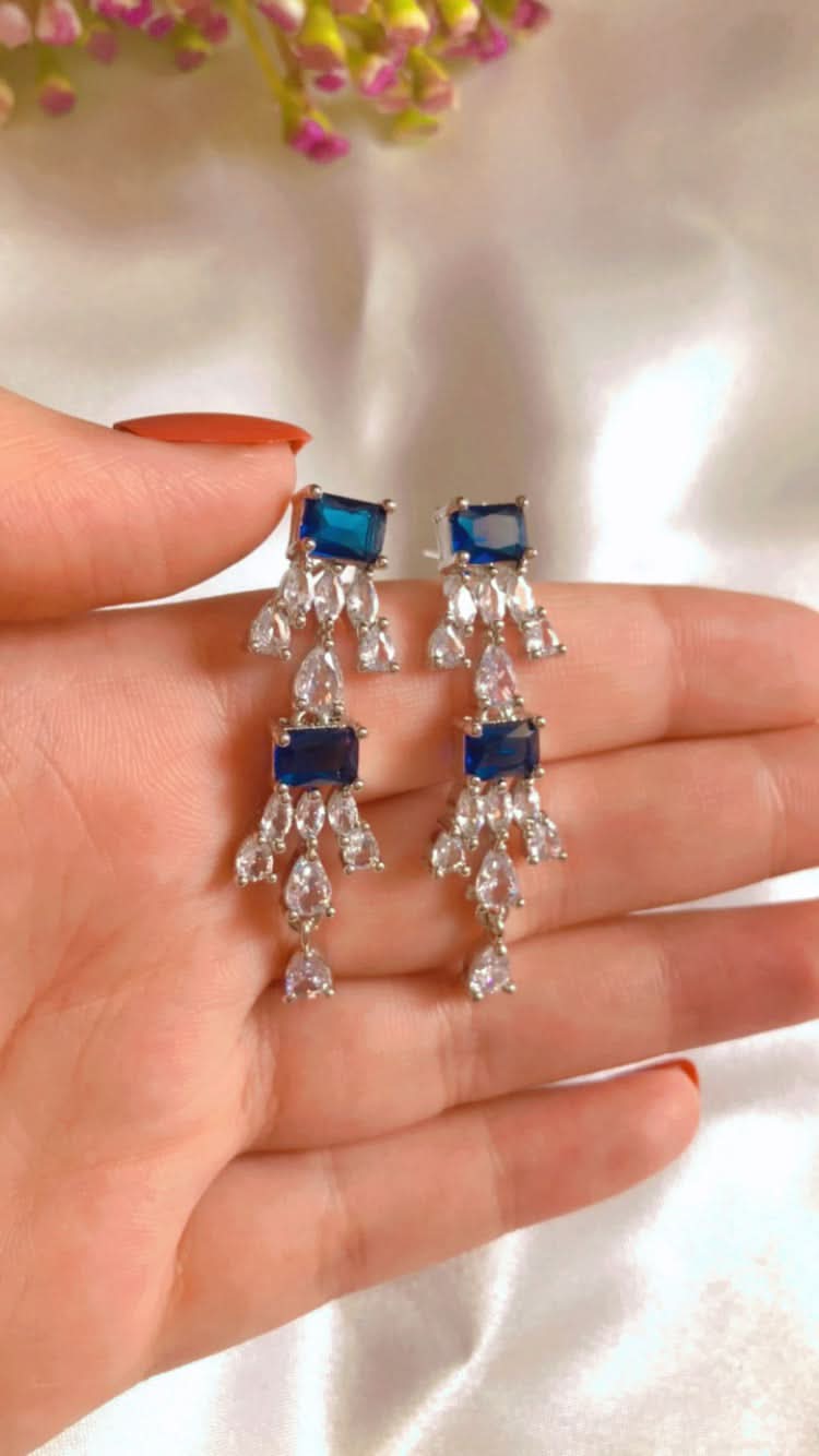American Diamond Blue Silver ( Zircon) Earrings