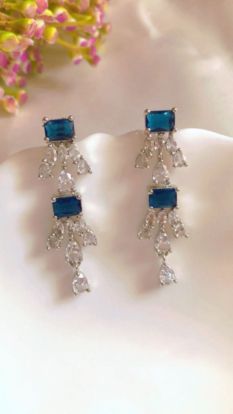 American Diamond Blue Silver ( Zircon) Earrings