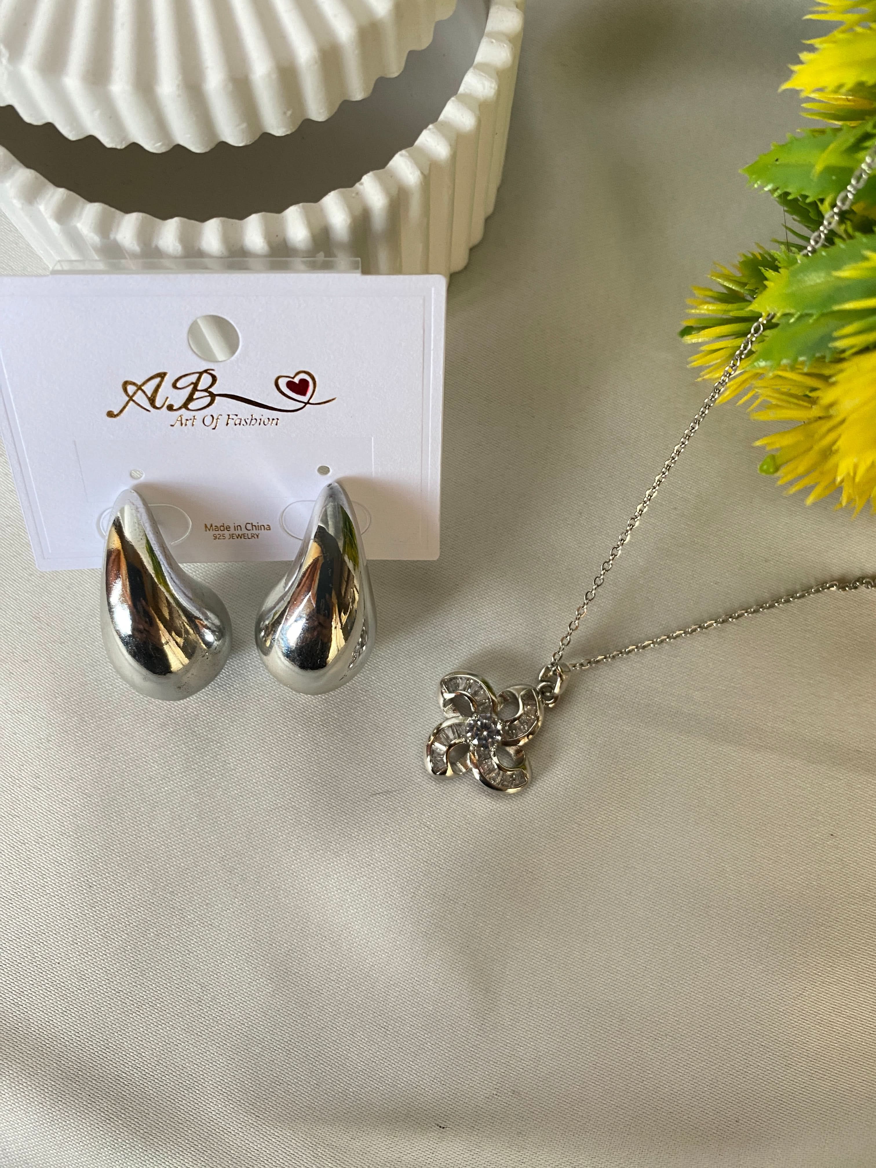 earrings | Luxurious Silver Stainless Steel Set - Crazy Women