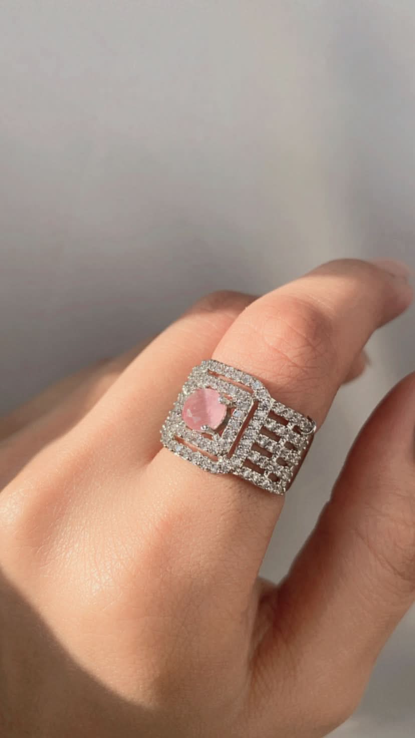 Princess Pink Stone Luxury Rhinestone Pink Diamond Ring
