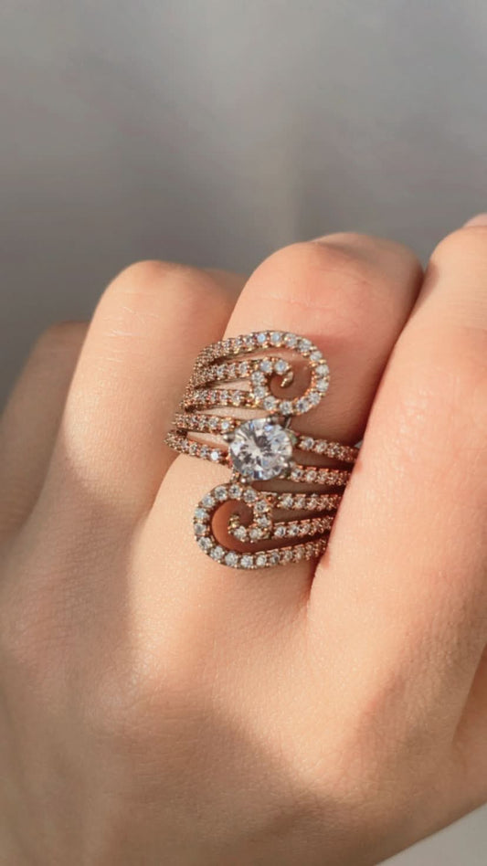 American Diamond Copper White Stone Solitaire Ring for Girls