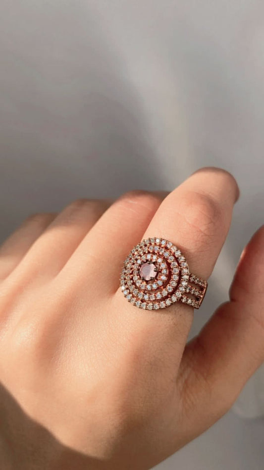 American Diamond Copper Ring with White Stone for Girls