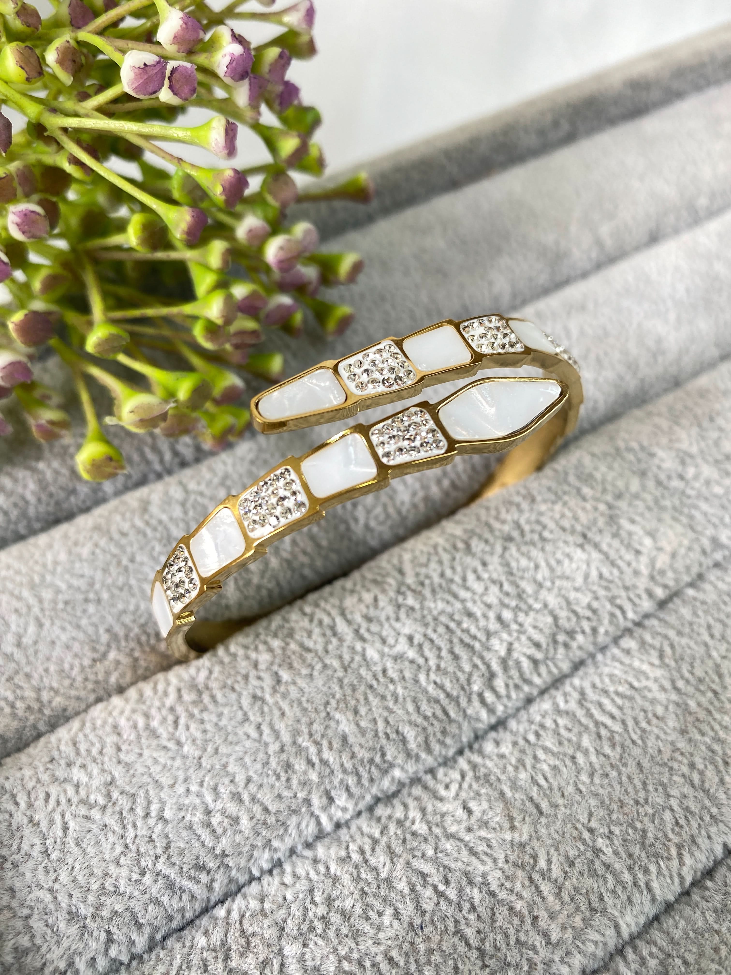 White Zircon Stones Bangle – Elegant & Sparkling Luxury Bracelet for Women - Crazy Women