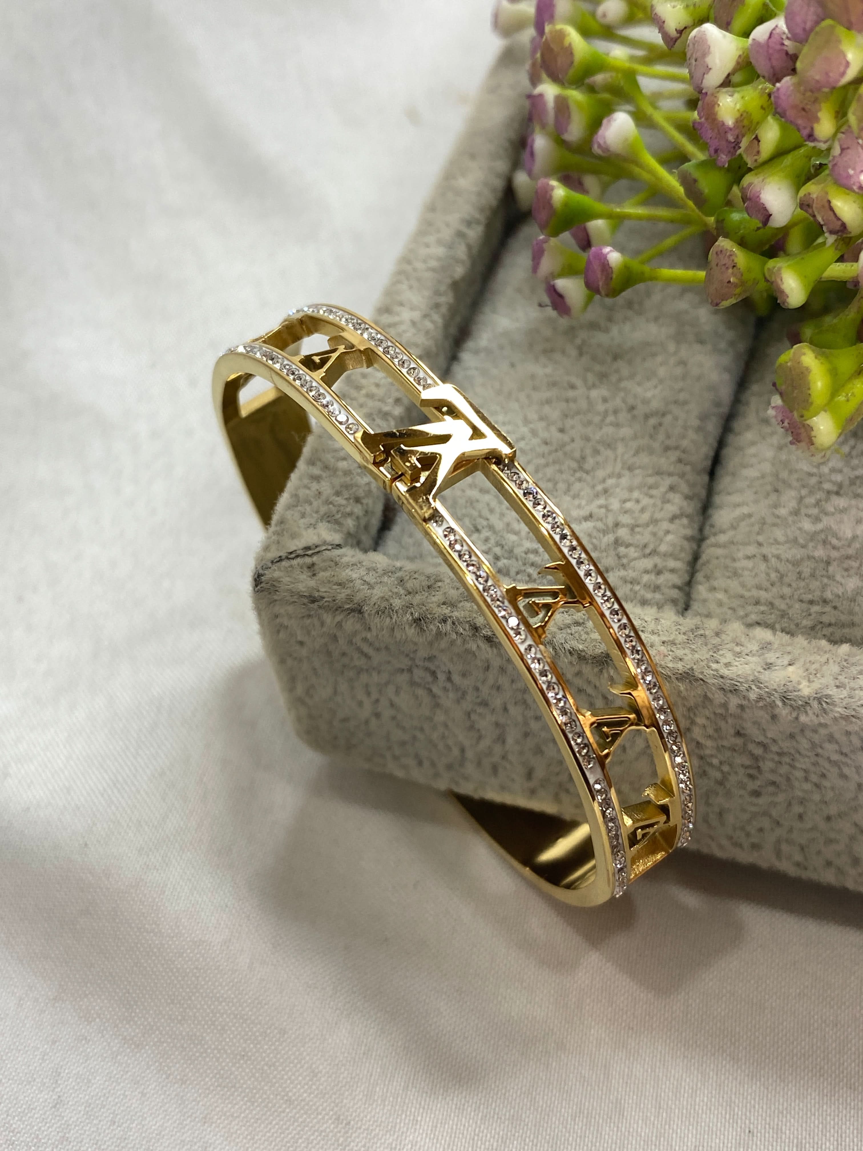 LV Stone Stainless Steel Bangle – Elegant Luxury Bracelet for Women - Crazy Women