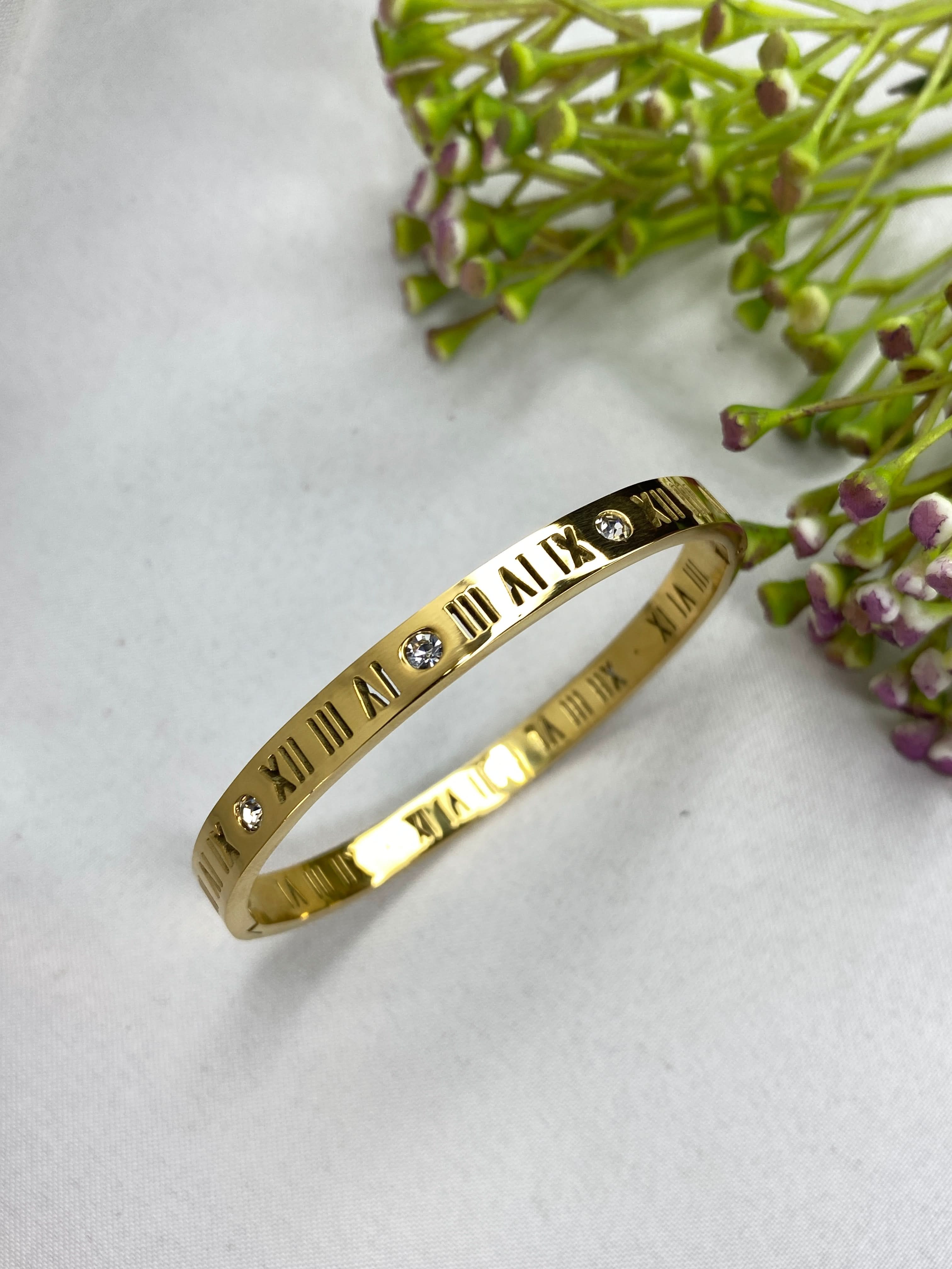 Golden Roman Stainless Steel Bangle – Elegant & Timeless Luxury Bracelet for Women - Crazy Women
