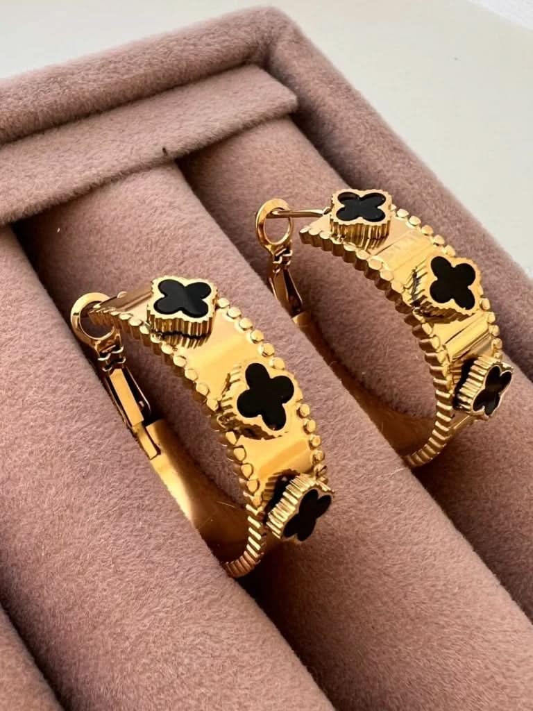 Van Cleef Inspired Four Leaf Clover Hoop Earrings for Girls – 18K Gold Plated