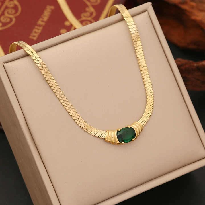 Snake Chain Green Zircon Necklace – Elegant Jewelry for Women - Crazy Women