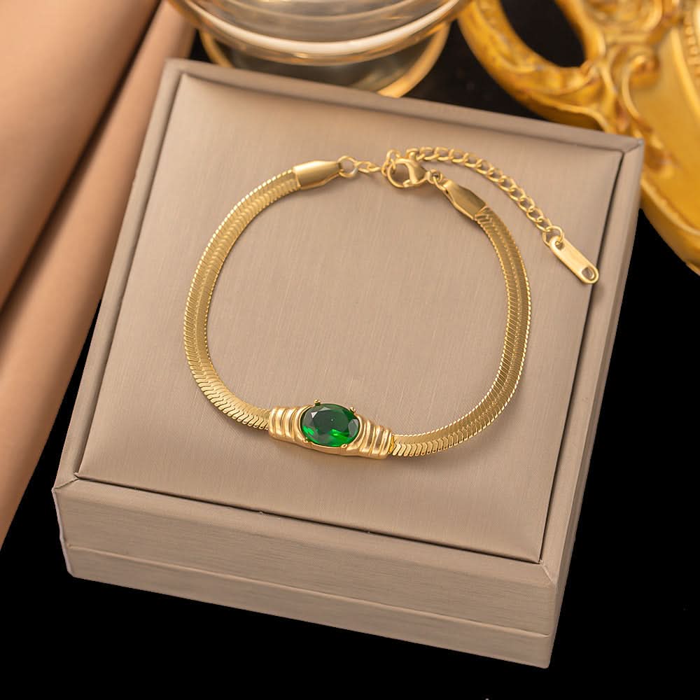 Green Stone Gold Bracelet – Elegant Gold Bracelet with Stunning Green Stones - Crazy Women