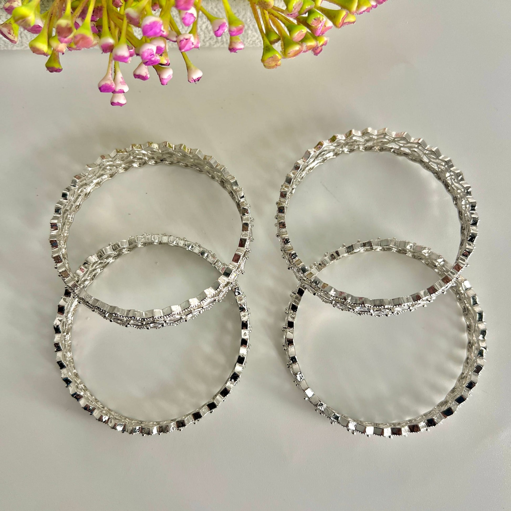 American Diamond White Zircon Bangle 2 PC Set – Dazzling Elegance with Brilliant Shine