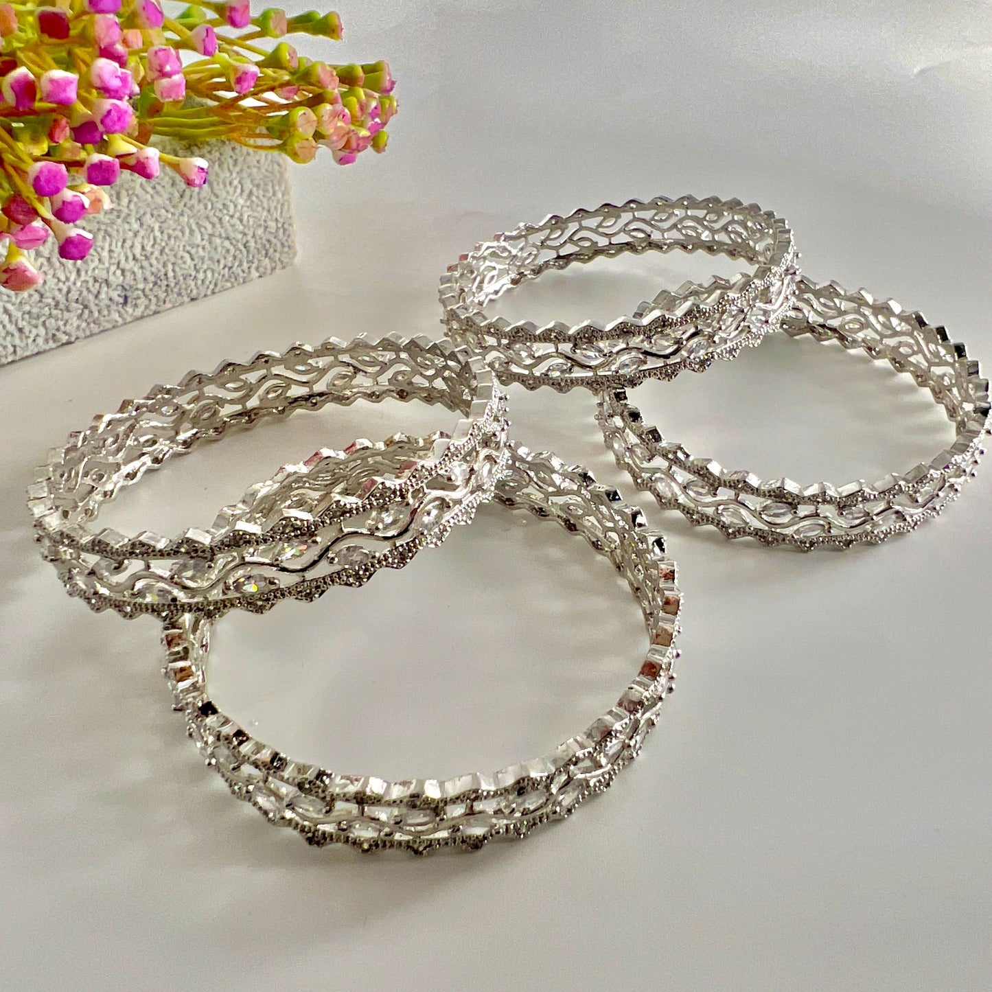 American Diamond White Zircon Bangle 2 PC Set – Dazzling Elegance with Brilliant Shine