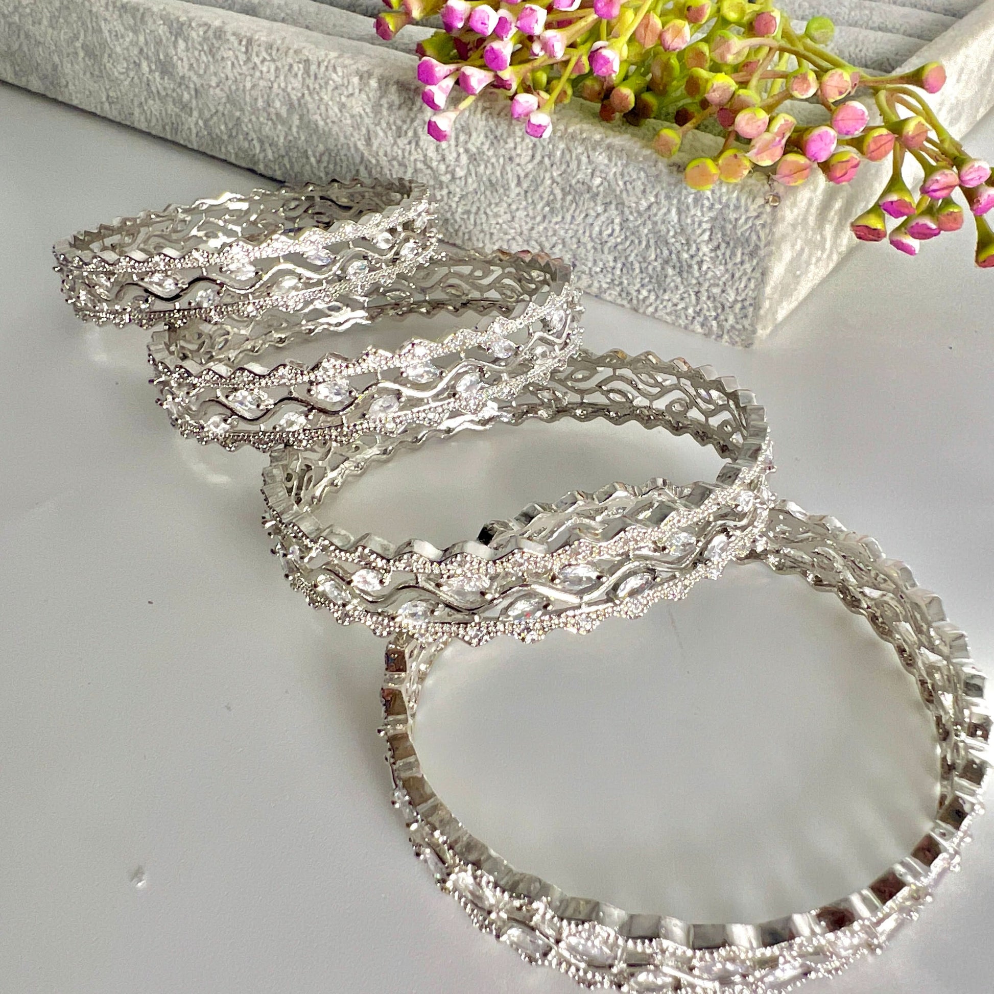 American Diamond White Zircon Bangle 2 PC Set – Dazzling Elegance with Brilliant Shine