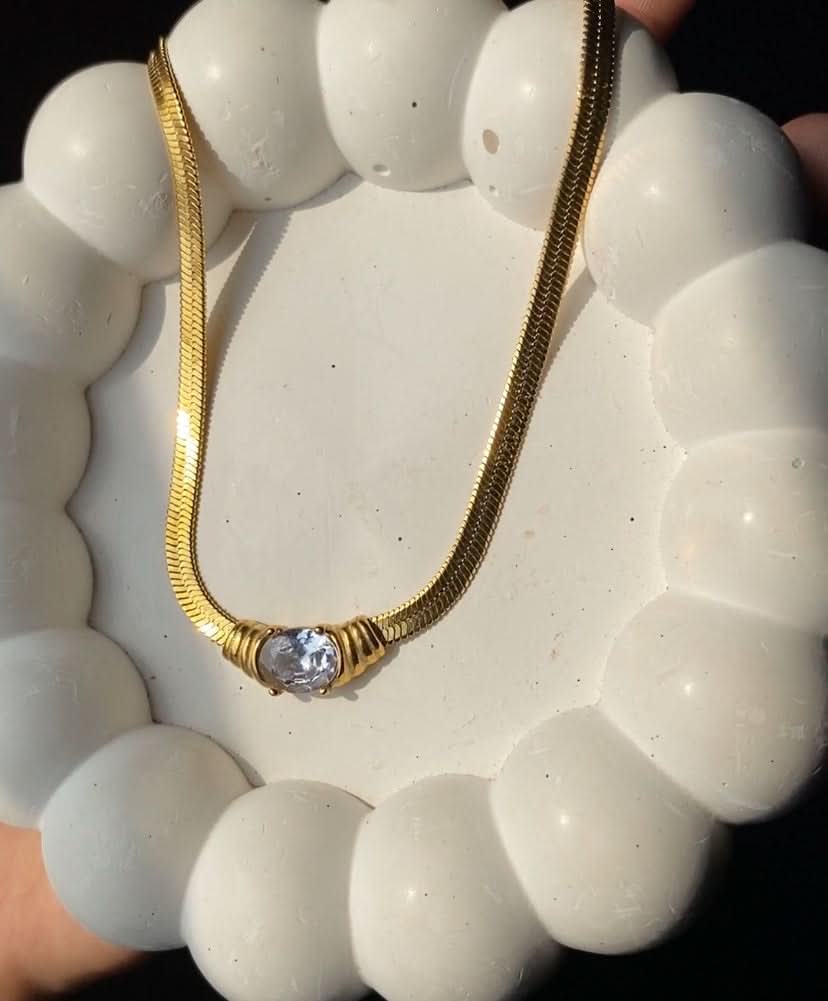 Snake Chain White Zircon Stone Necklace – Elegant Jewelry for Women - Crazy Women