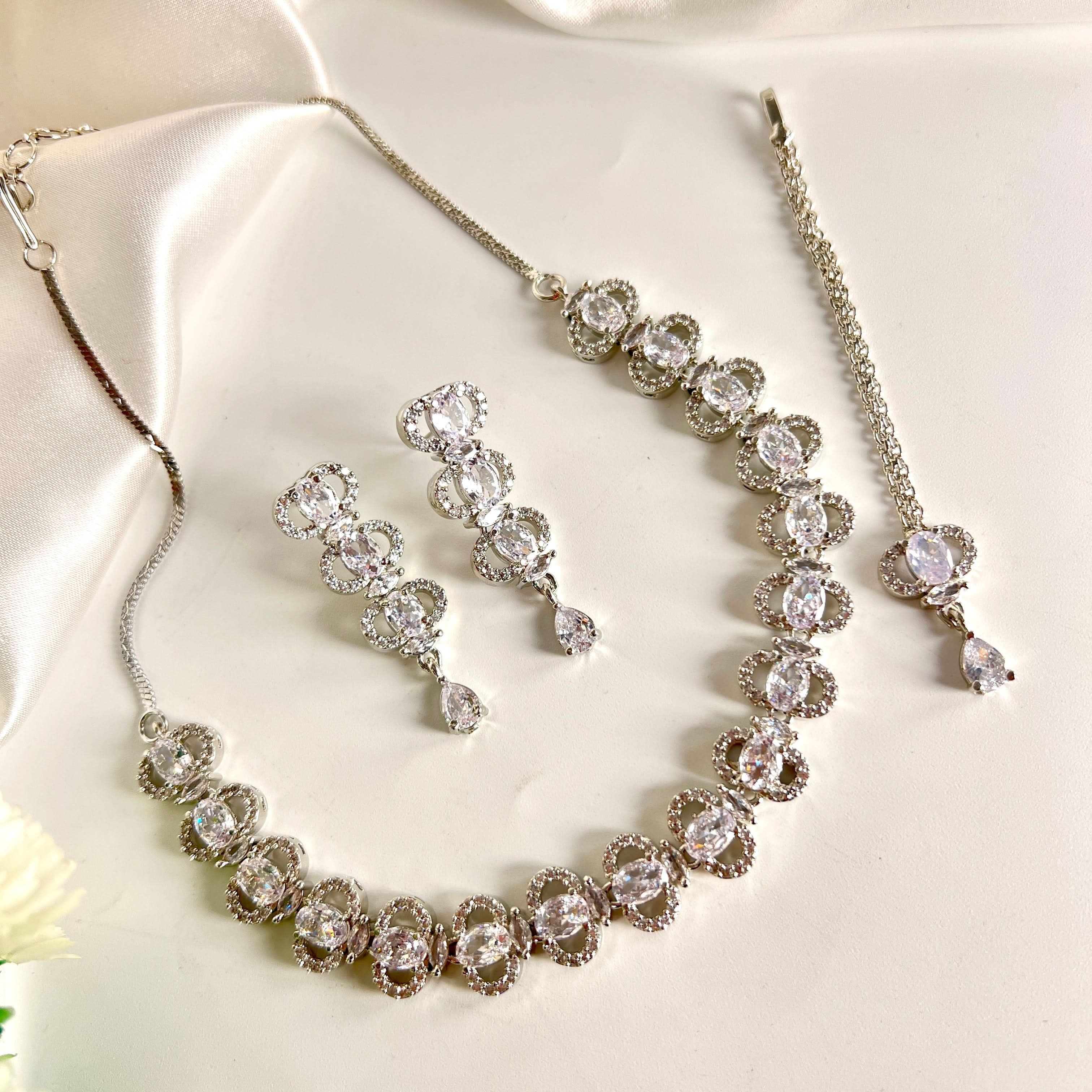 AD Necklace Set Zircon White - Crazy Women