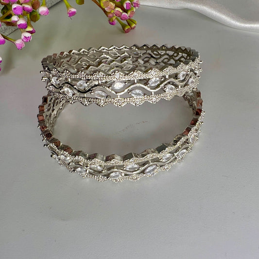 American Diamond White Zircon Bangle 2 PC Set – Dazzling Elegance with Brilliant Shine 2.8