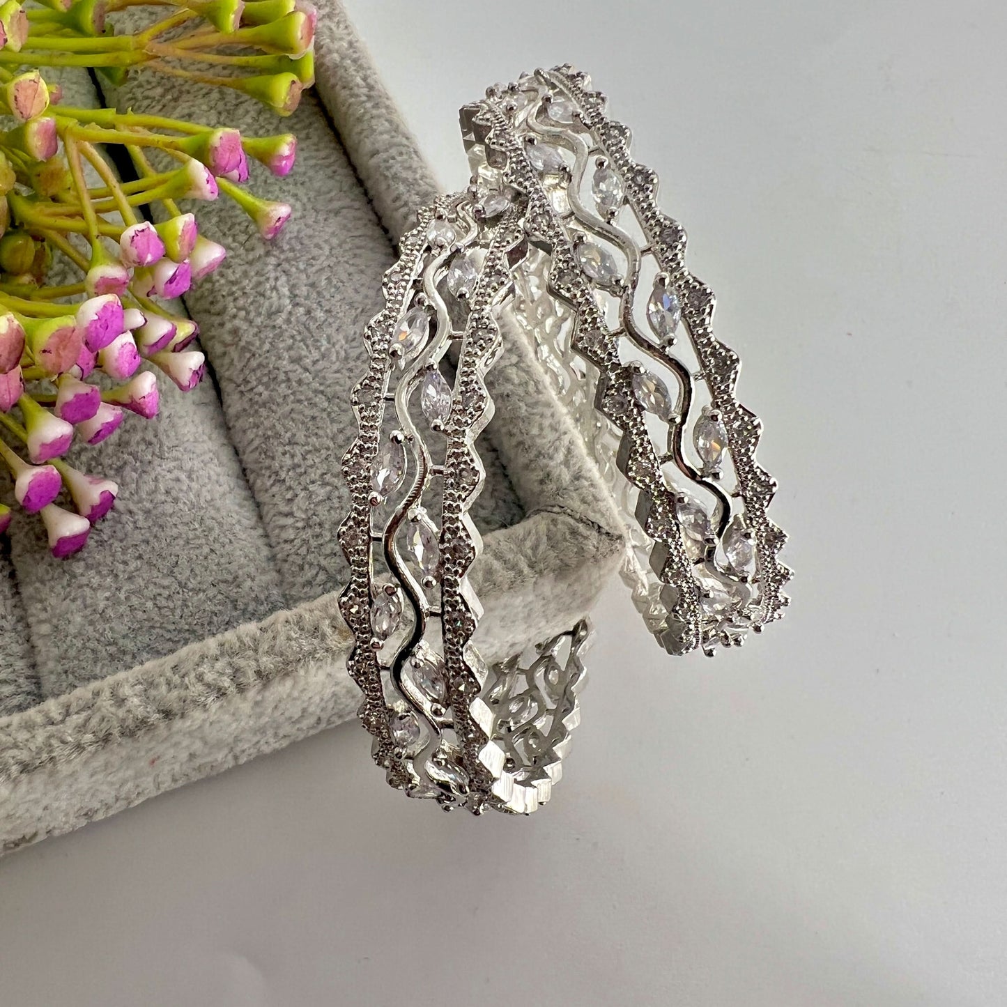 American Diamond White Zircon Bangle 2 PC Set – Dazzling Elegance with Brilliant Shine