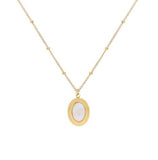 Elegant Oval Mother of Pearl Pendant Necklace – Gold Plated Satellite Chain