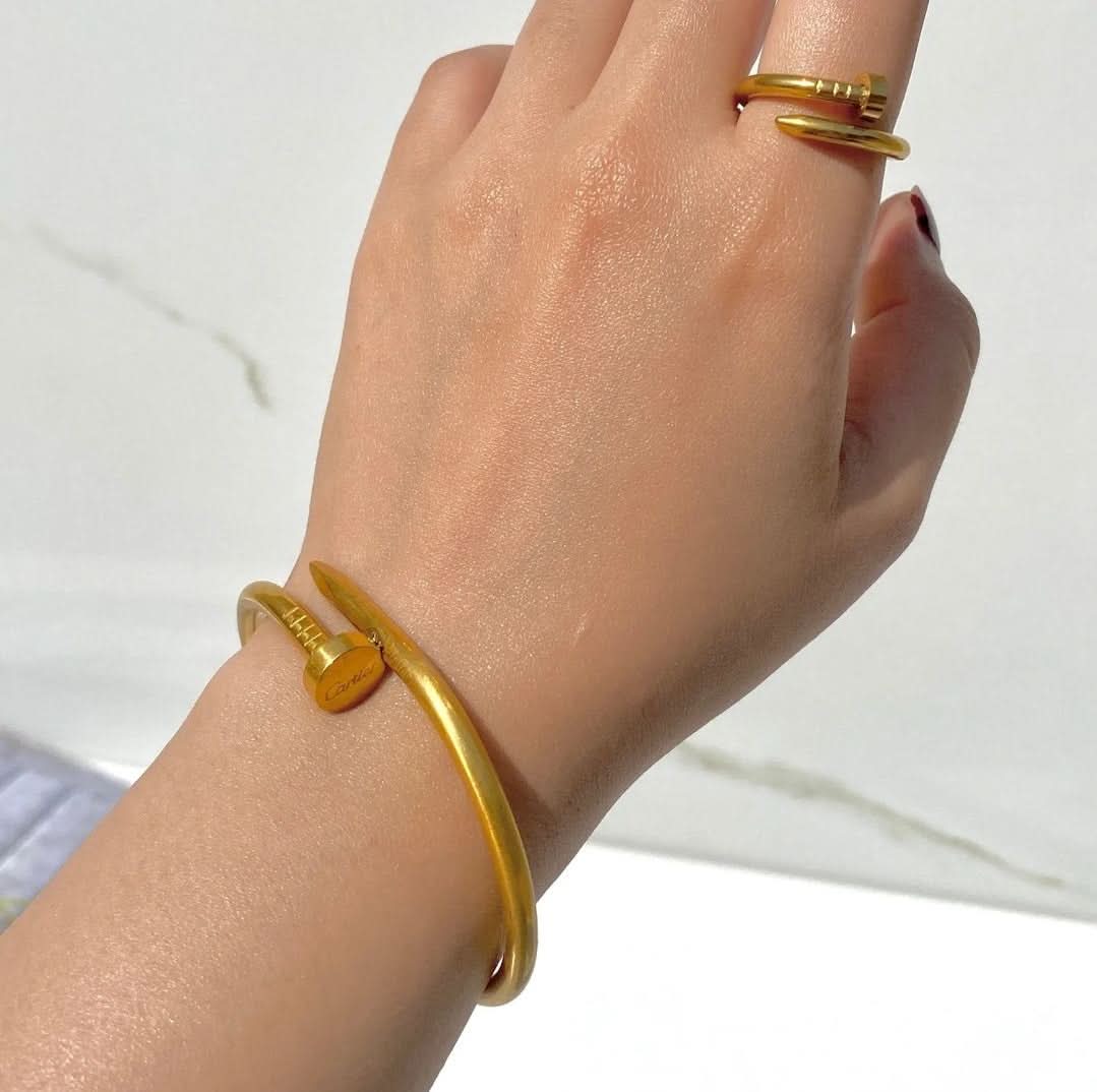 Stainless Nail Bracelet and Ring Set – Stylish Bracelets for Women & Girls