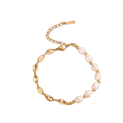 Elegant Baroque Pearl & Gold Coffee Bean Link Bracelet – Modern Statement Jewelry
