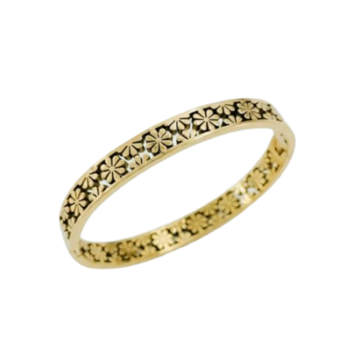 Gold Floral Cutwork Bangle Bracelet for Women