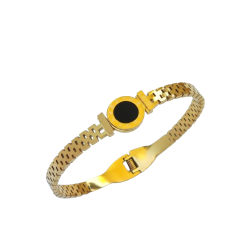 Roman Numeral Bracelet with Black Onyx Center