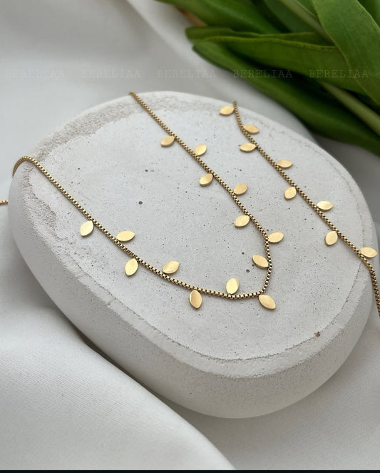 Gold Leaf Charm Necklace & Bracelet Set – Minimal Elegant Jewelry