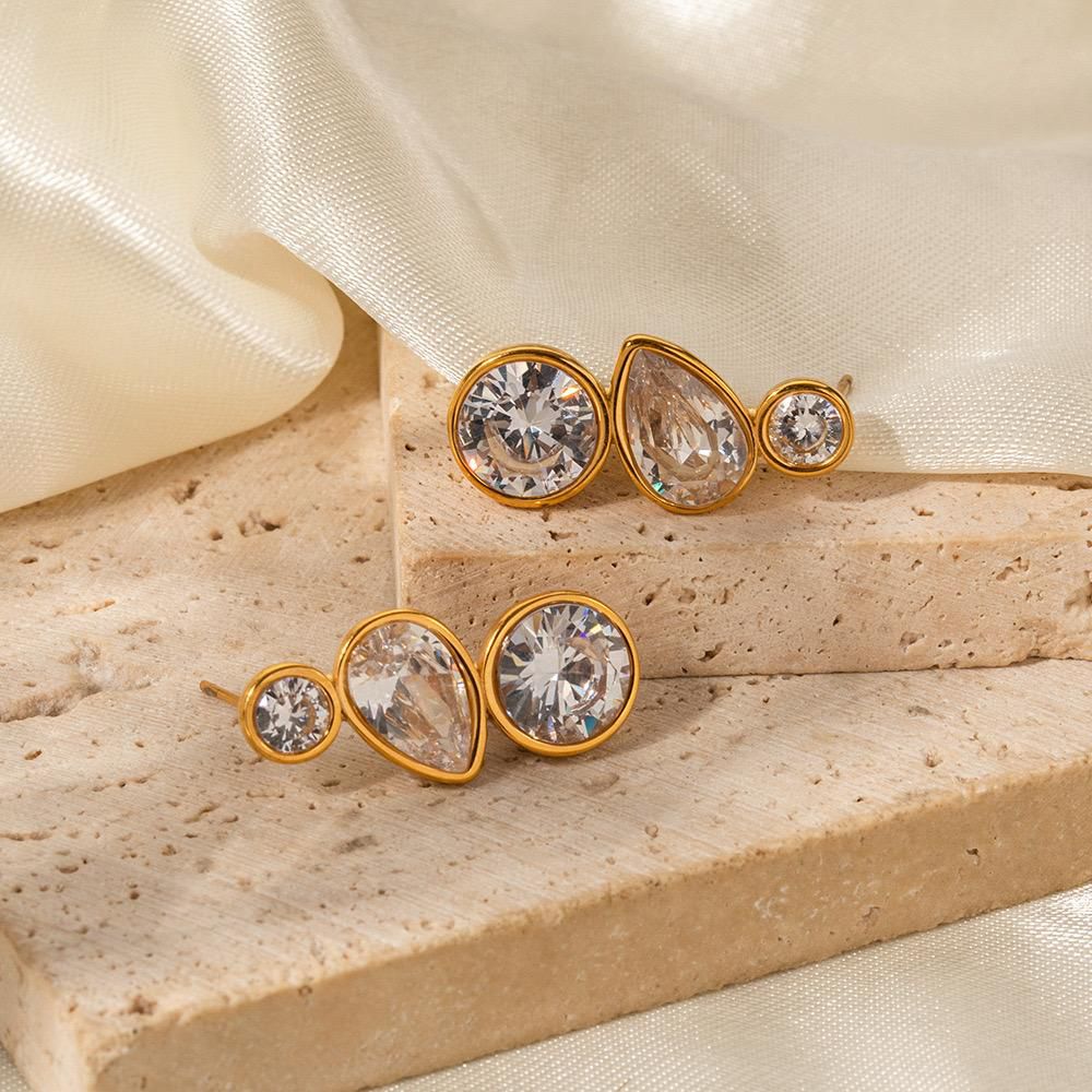 Gold Multi-Stone Crystal Stud Earrings for Women